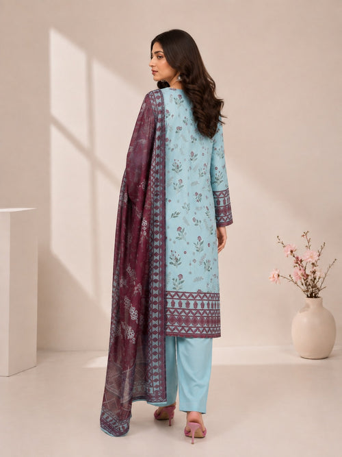 Aqua Maroon 3PC Unstitched Banadora Linen