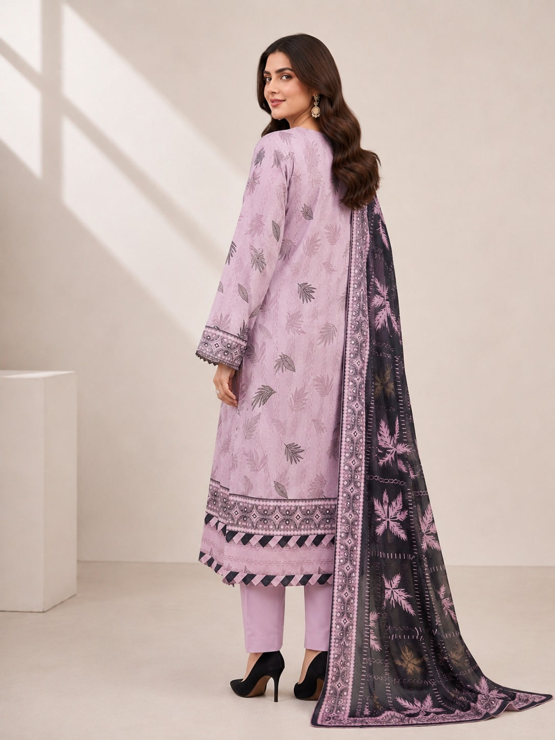 Mauve Noir 3-Piece Unstitched Banadora Linen Suit