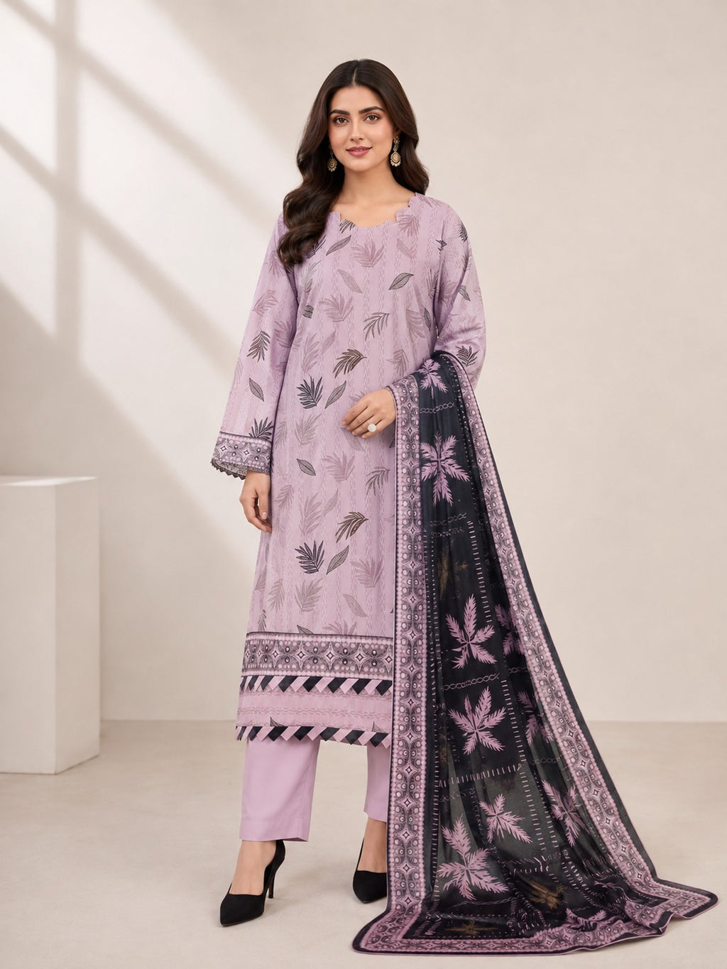Mauve Noir 3-Piece Unstitched Banadora Linen Suit