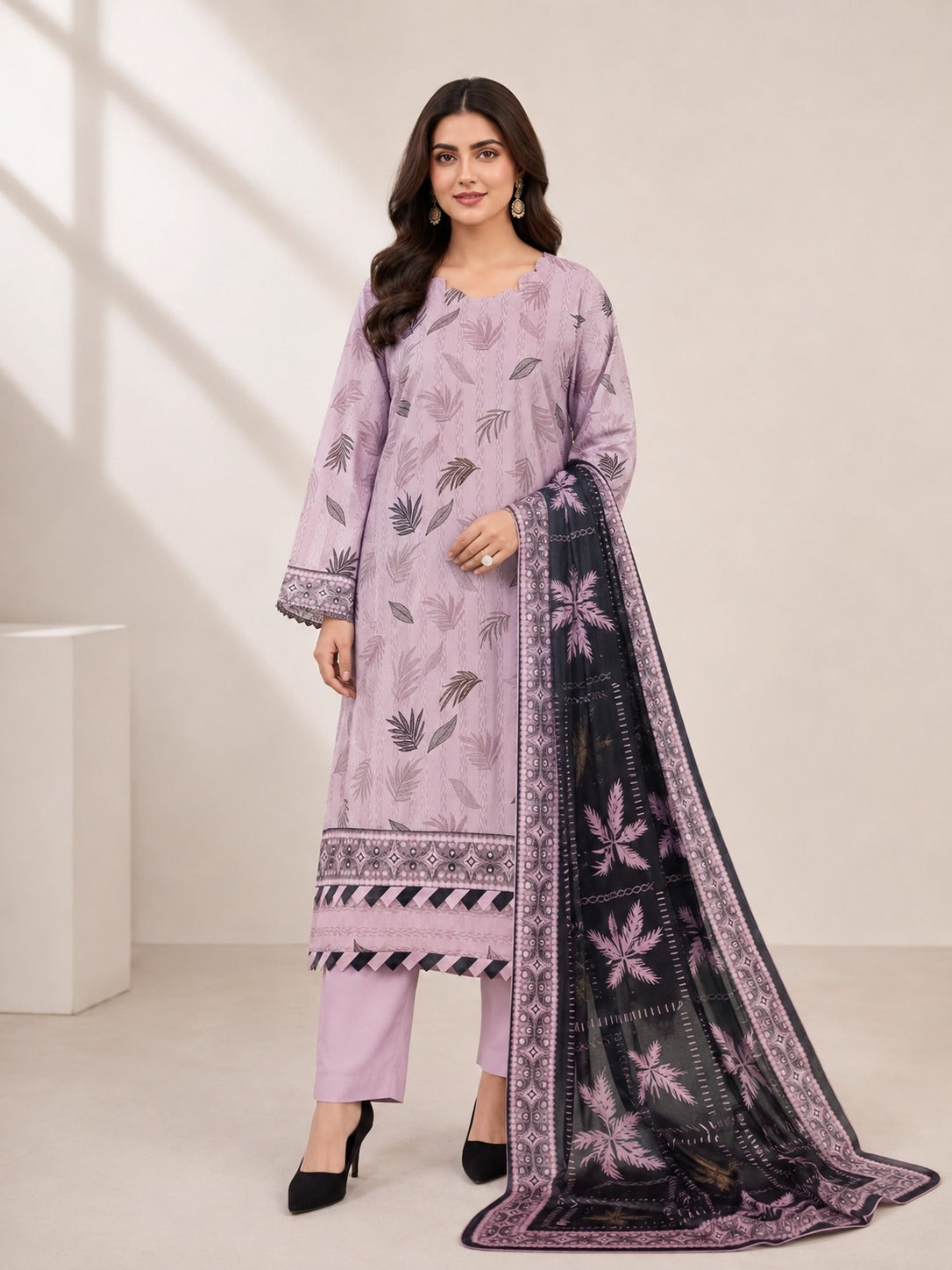 Mauve Noir 3-Piece Unstitched Banadora Linen Suit