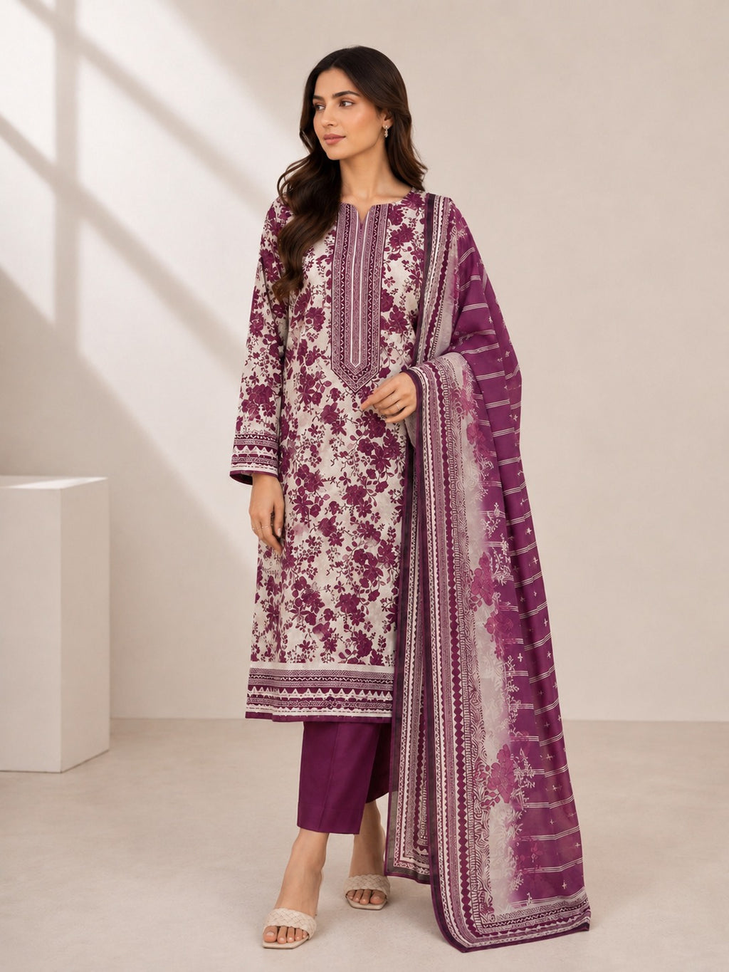 Nishat Bandora Printed Linen 3PC Unstitched Suit