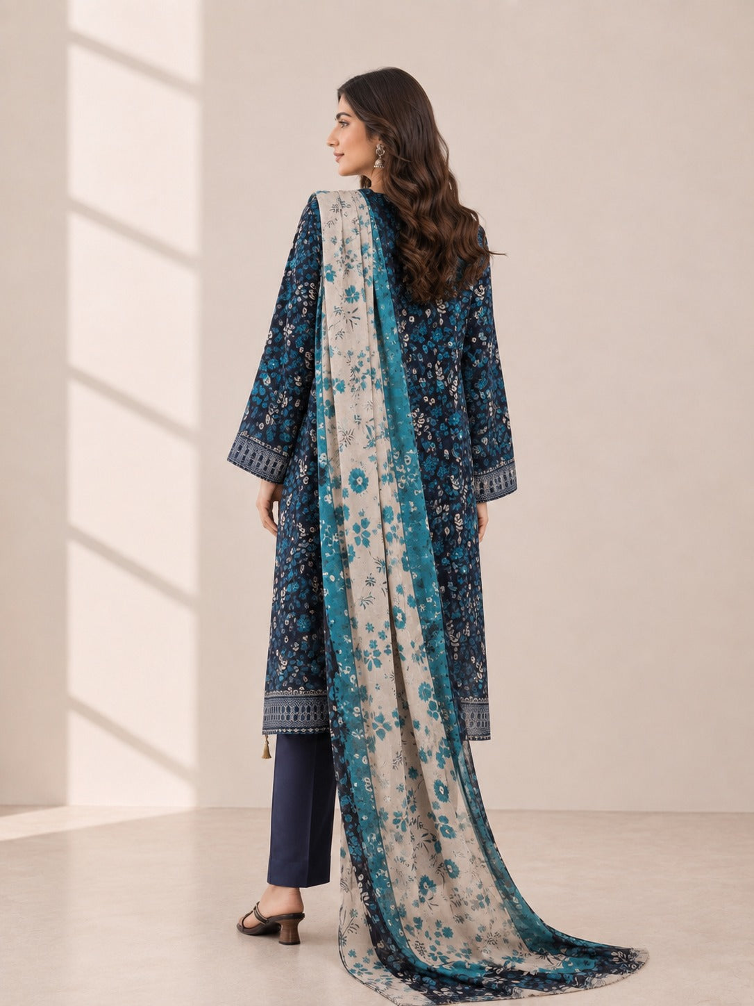 Teal Blossom 3PC Unstitched Printed Banadora Linen