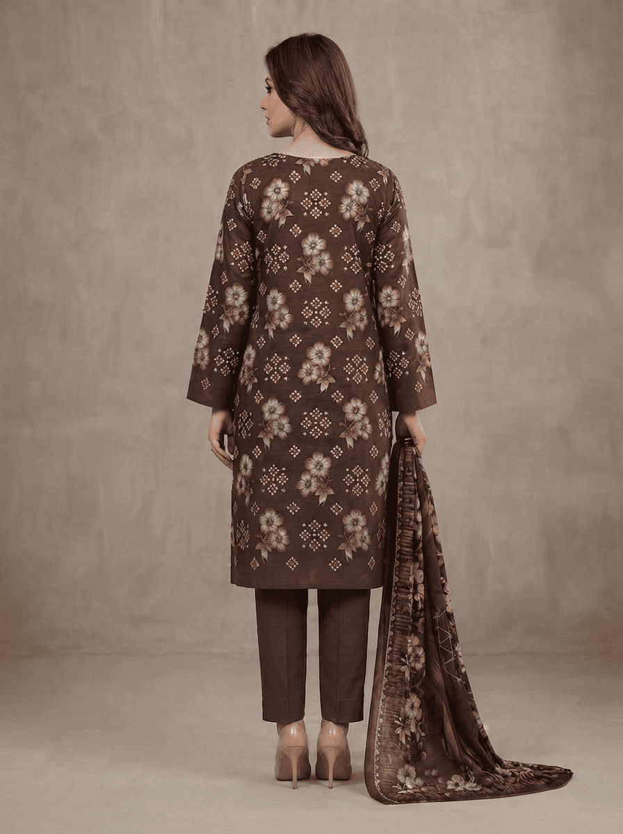 Mocha Blossom – Printed Lawn