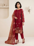 Crimson Bloom – Printed Lawn with Front Embroidery