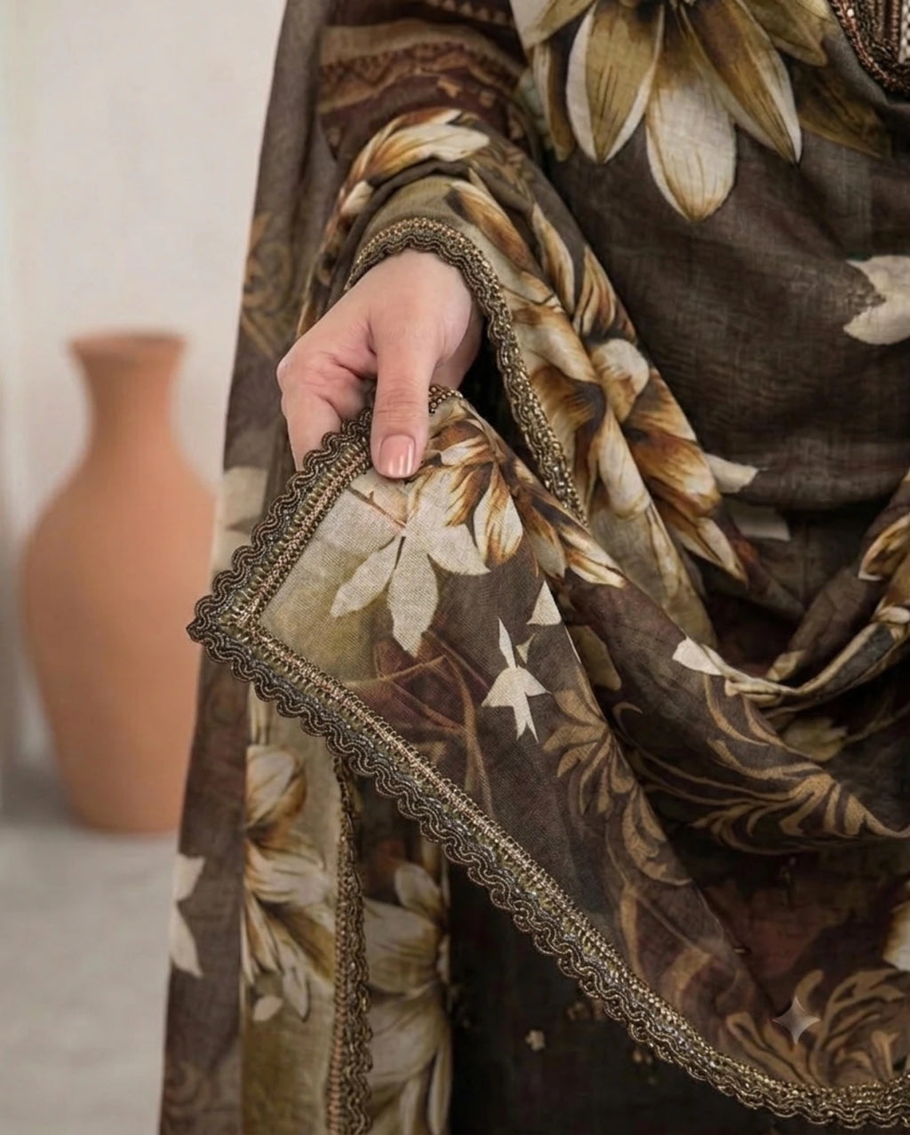 Mocha Bloom –  Banadora Embroidered Lawn