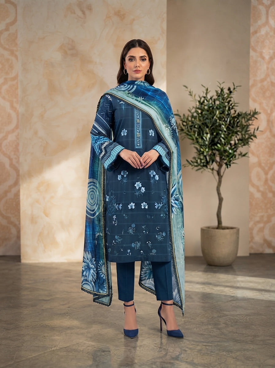 Azure Bloom – Banadora Embroidered Lawn