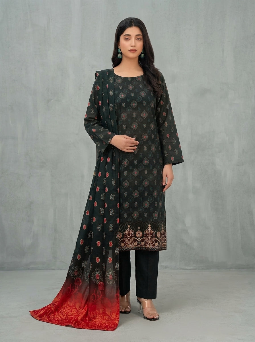 Midnight Crimson –Printed Lawn with Bottom Patch
