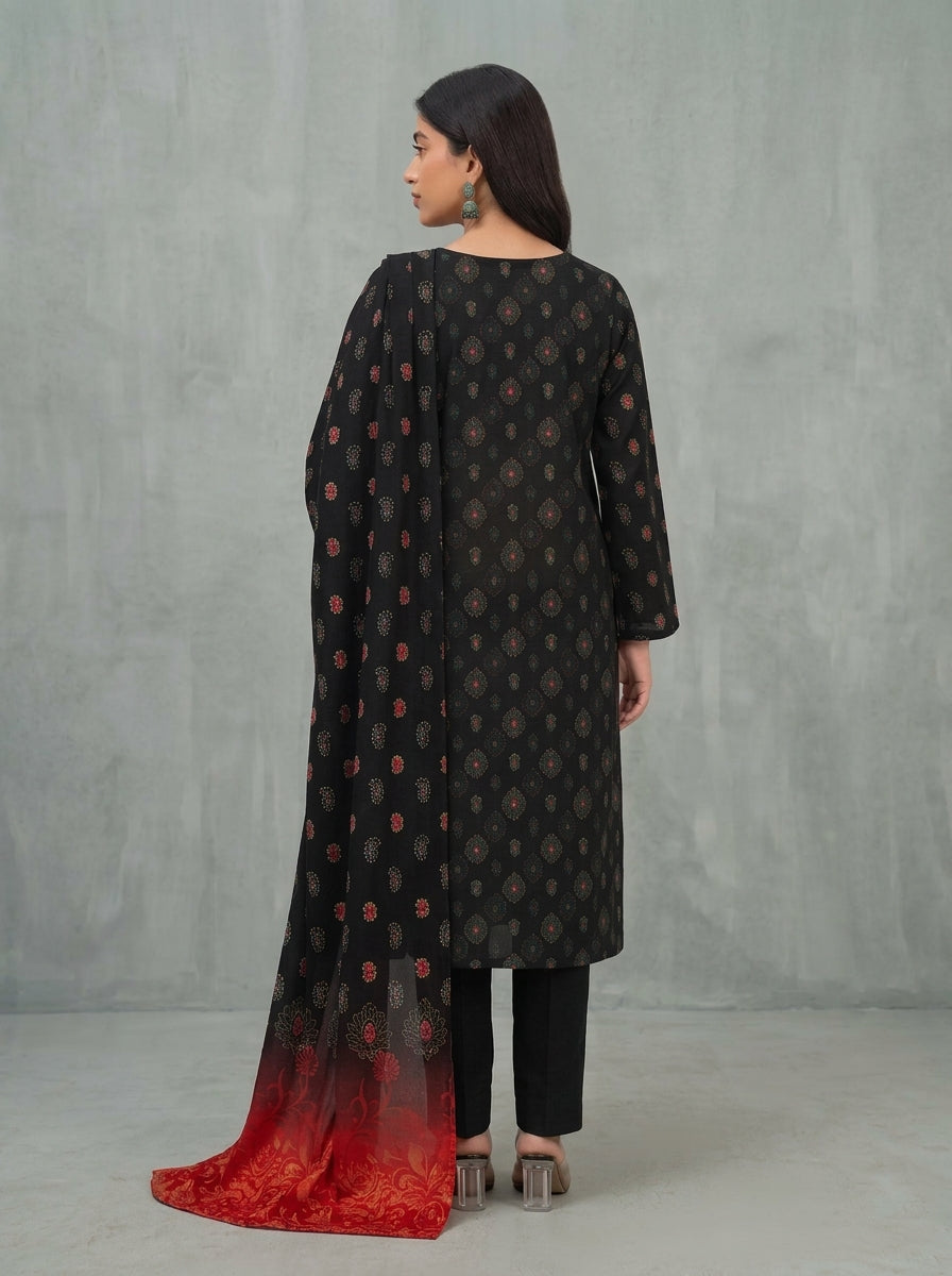 Midnight Crimson –Printed Lawn with Bottom Patch