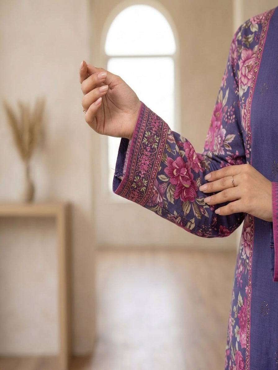 Bluebell Elegance –   Premium Embroidered Lawn