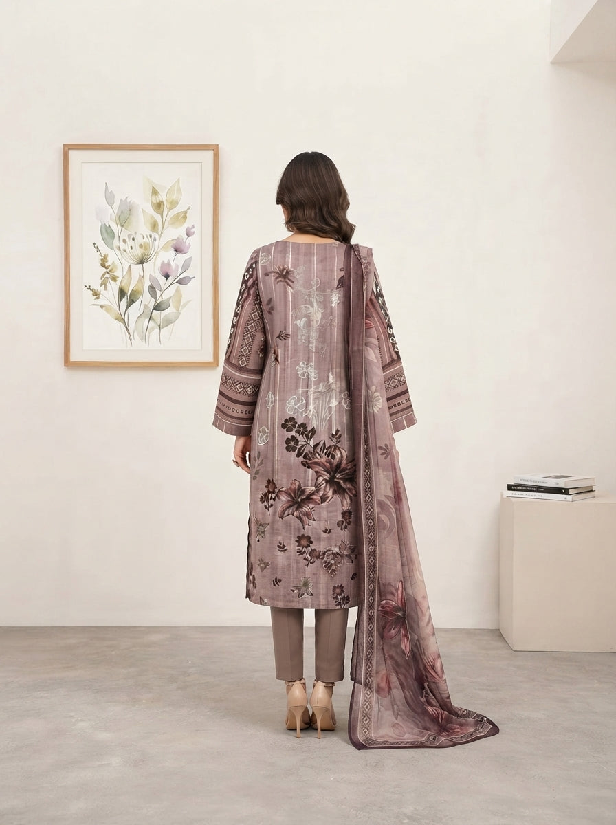 Mauve Blossom –   Banadora Embroidered Lawn
