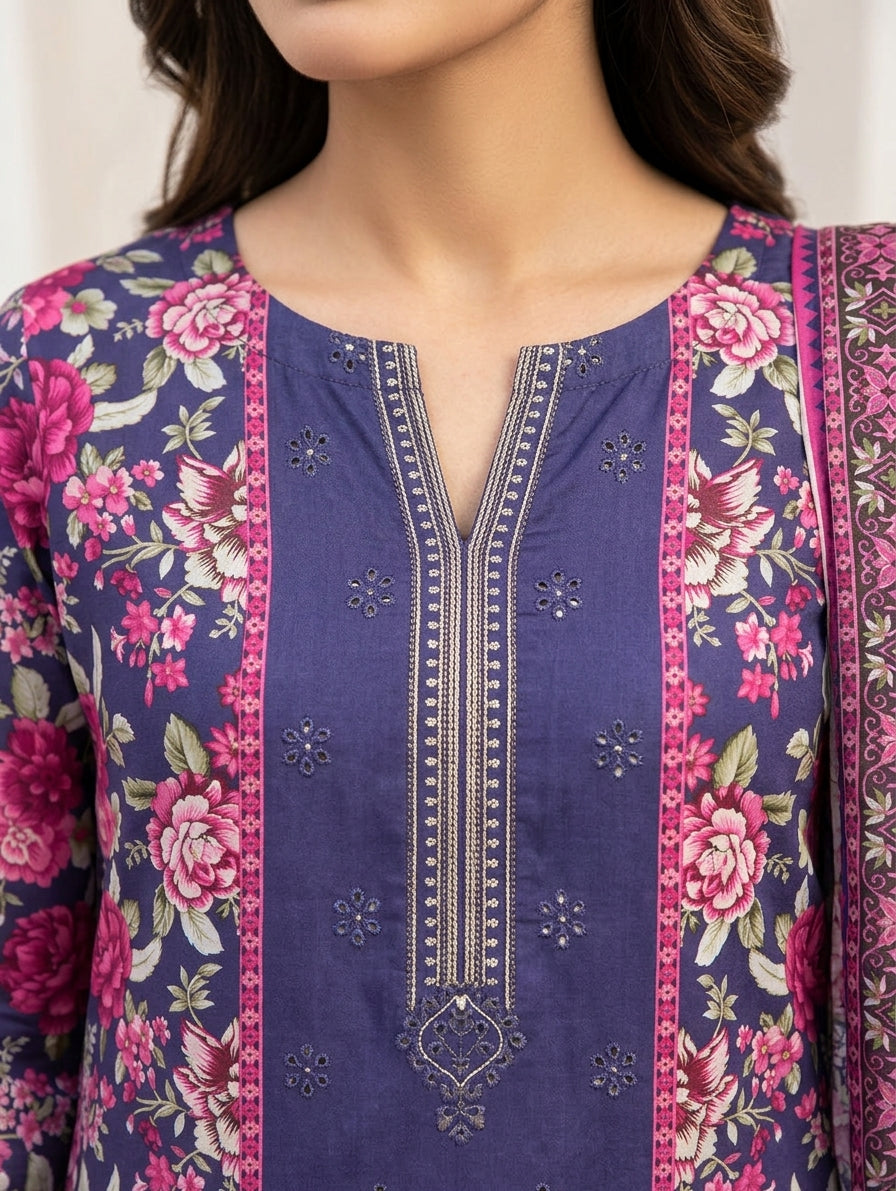Bluebell Elegance –   Premium Embroidered Lawn