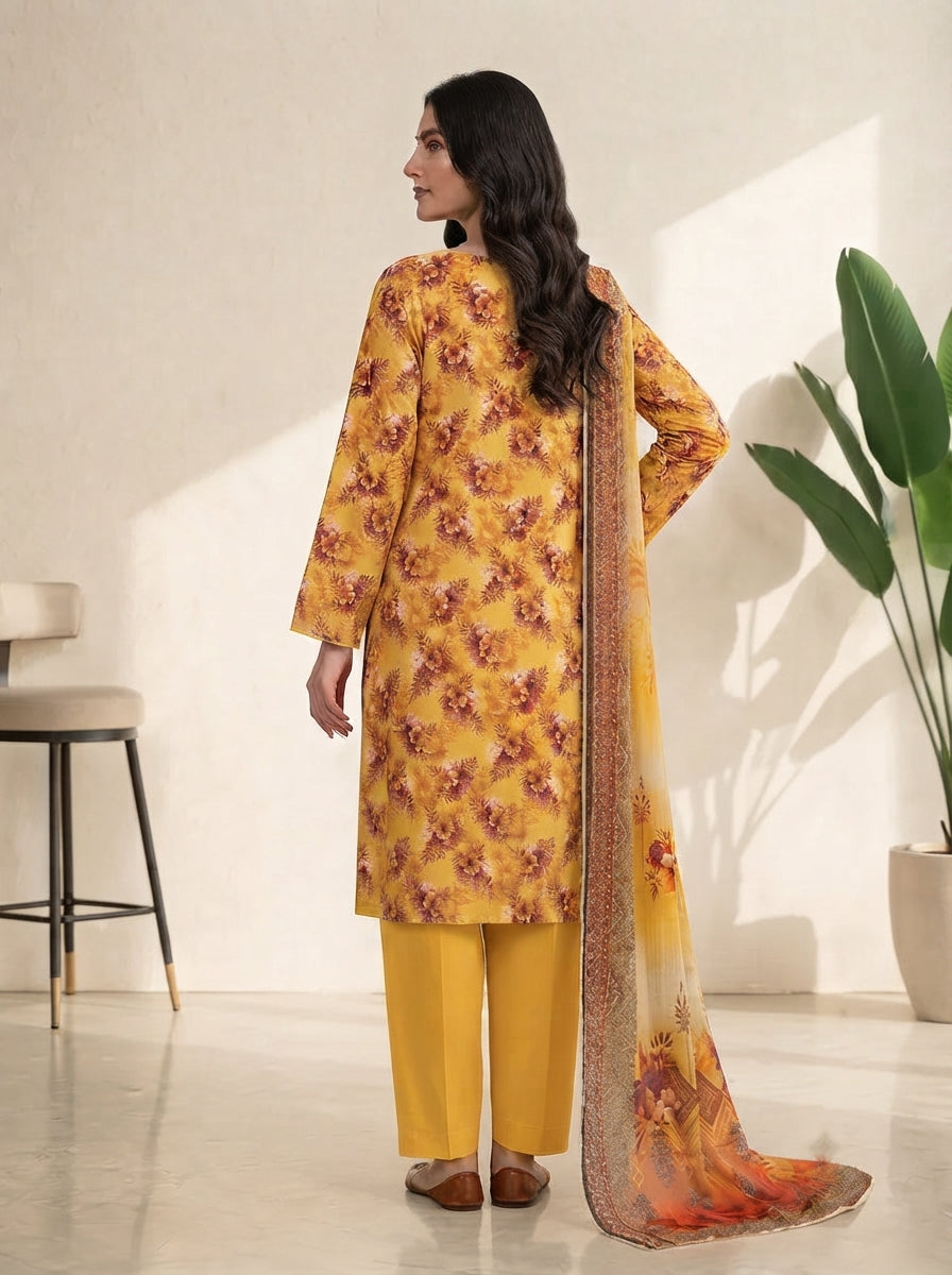 Golden Blossom – Printed Lawn with Bottom Patch
