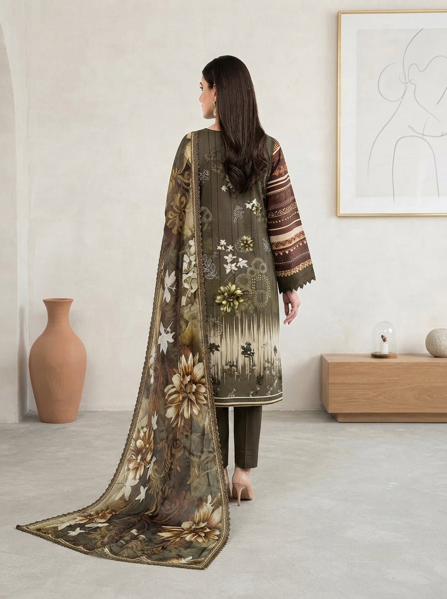 Mocha Bloom –  Banadora Embroidered Lawn