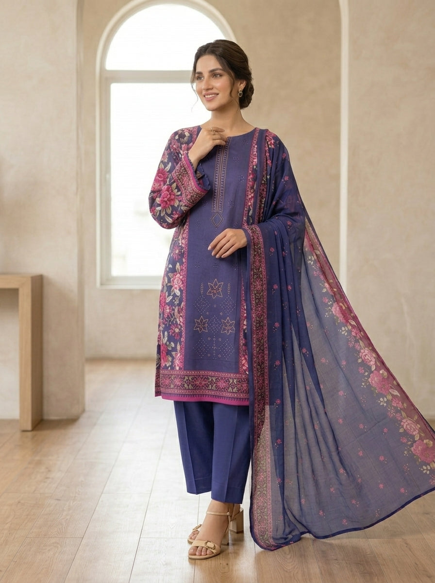 Bluebell Elegance –   Premium Embroidered Lawn