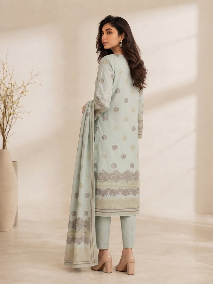 Ice Blue  Lagaria Jacquard Brochia 3PC Unstitched Suit