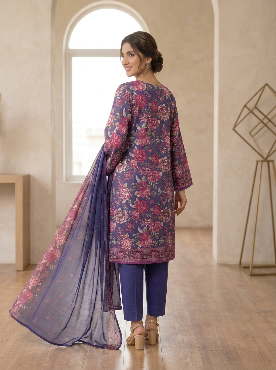 Bluebell Elegance –   Premium Embroidered Lawn