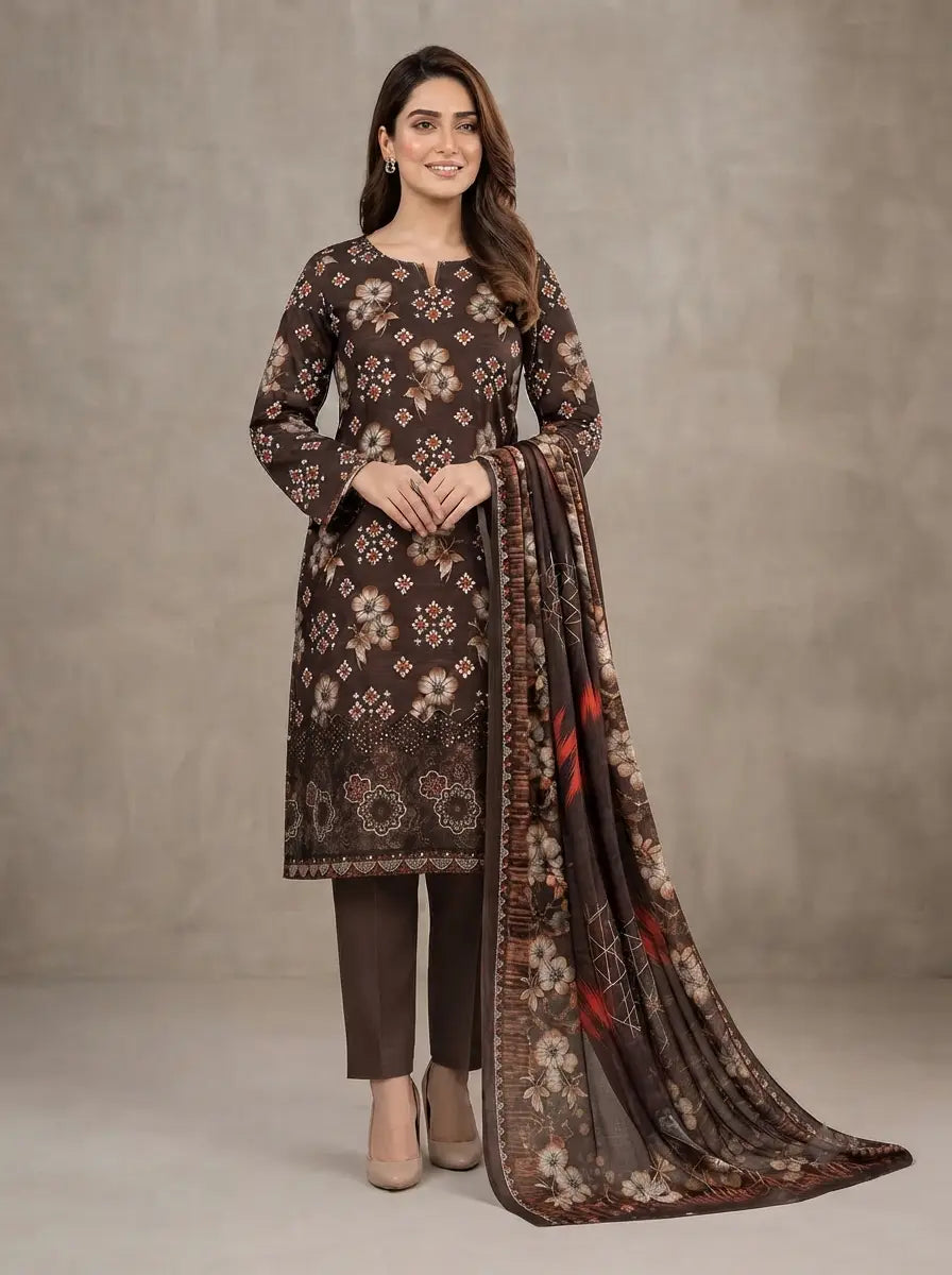 Mocha Blossom – Printed Lawn