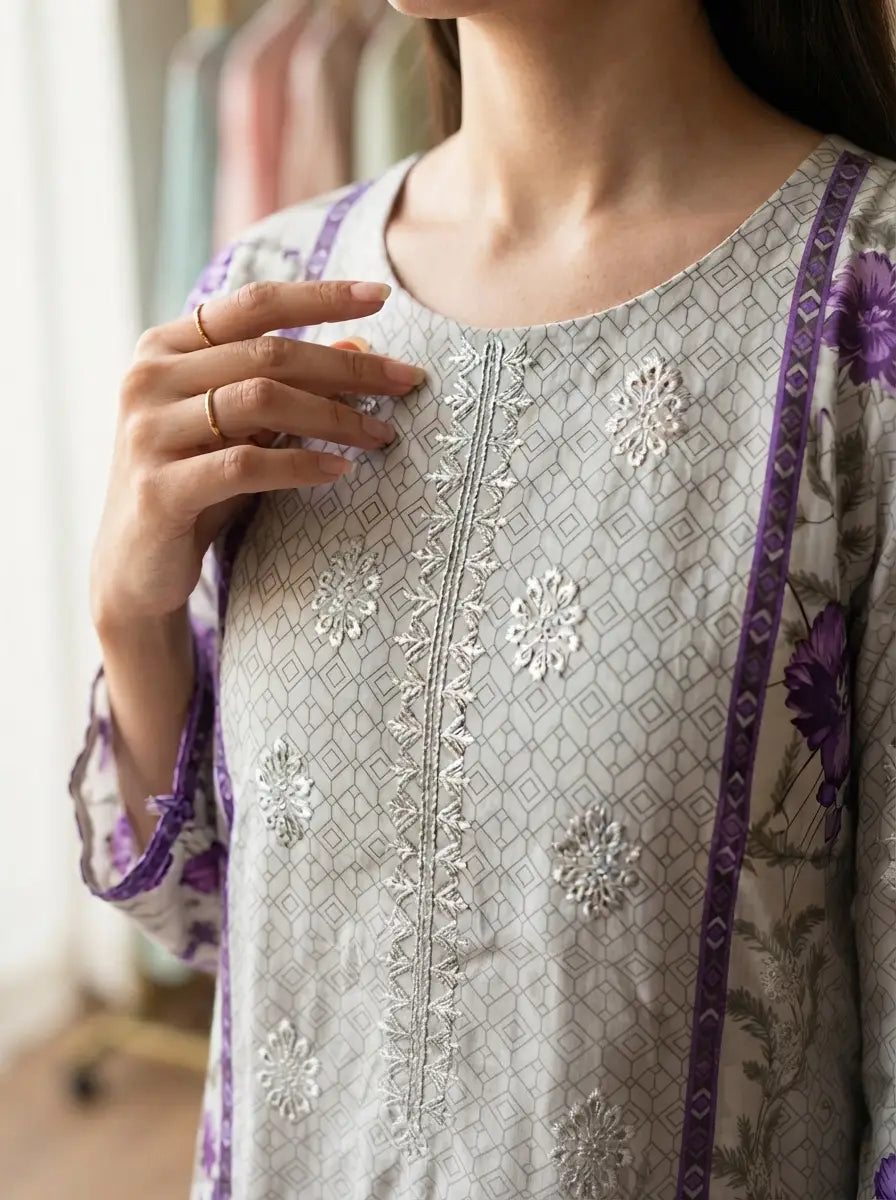 Lavender Grace –   Premium Embroidered Lawn