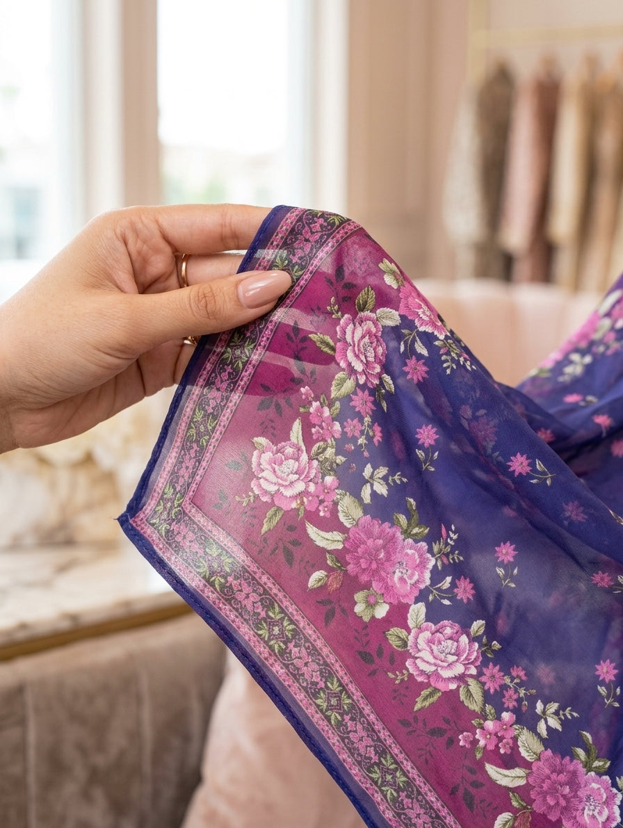 Bluebell Elegance –   Premium Embroidered Lawn