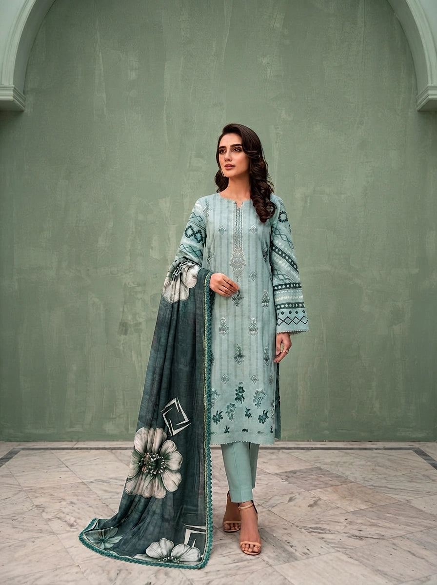 Sage Serenity –  Banadora Embroidered Lawn