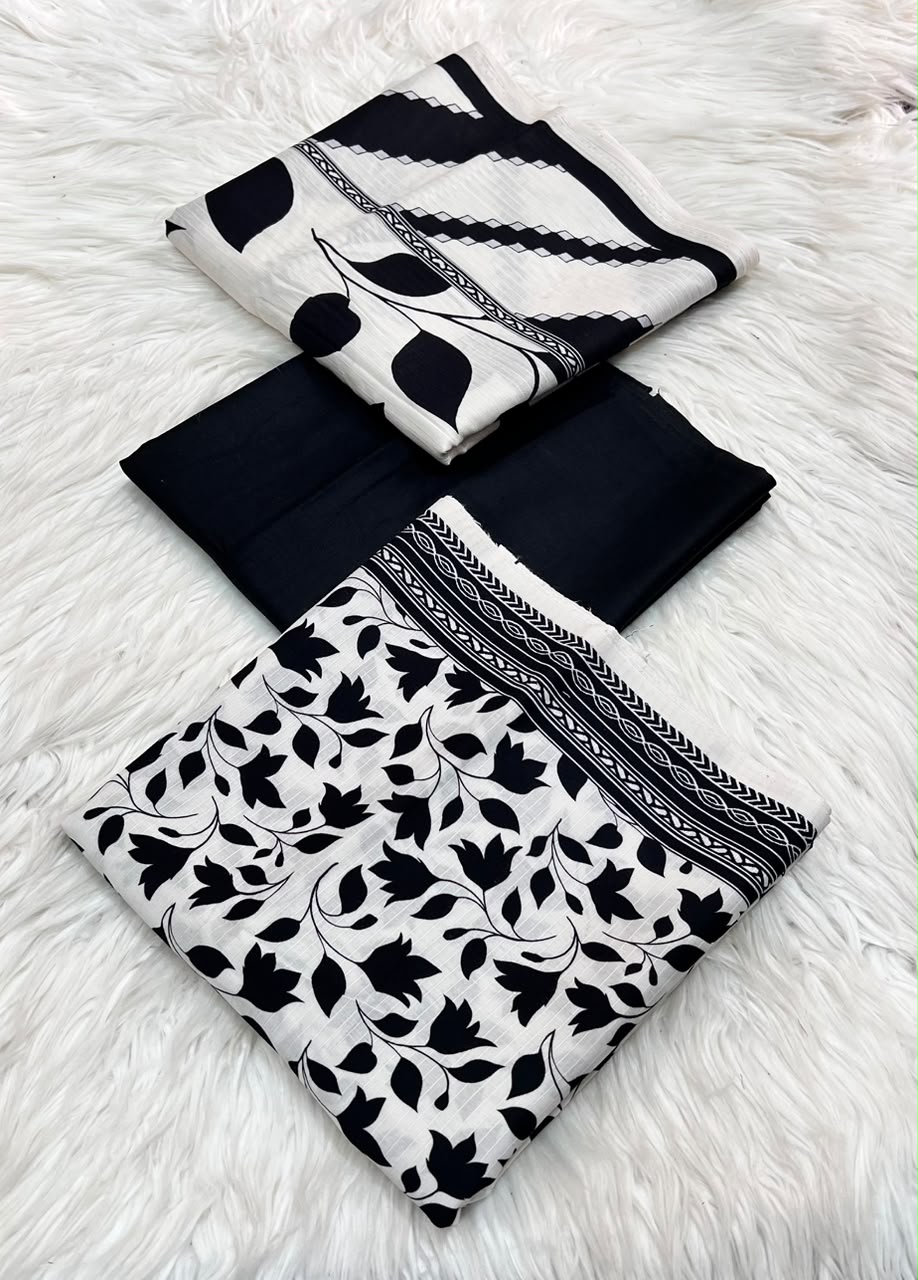 Monochrome Bloom 3-Piece Unstitched Printed Lawn Suit