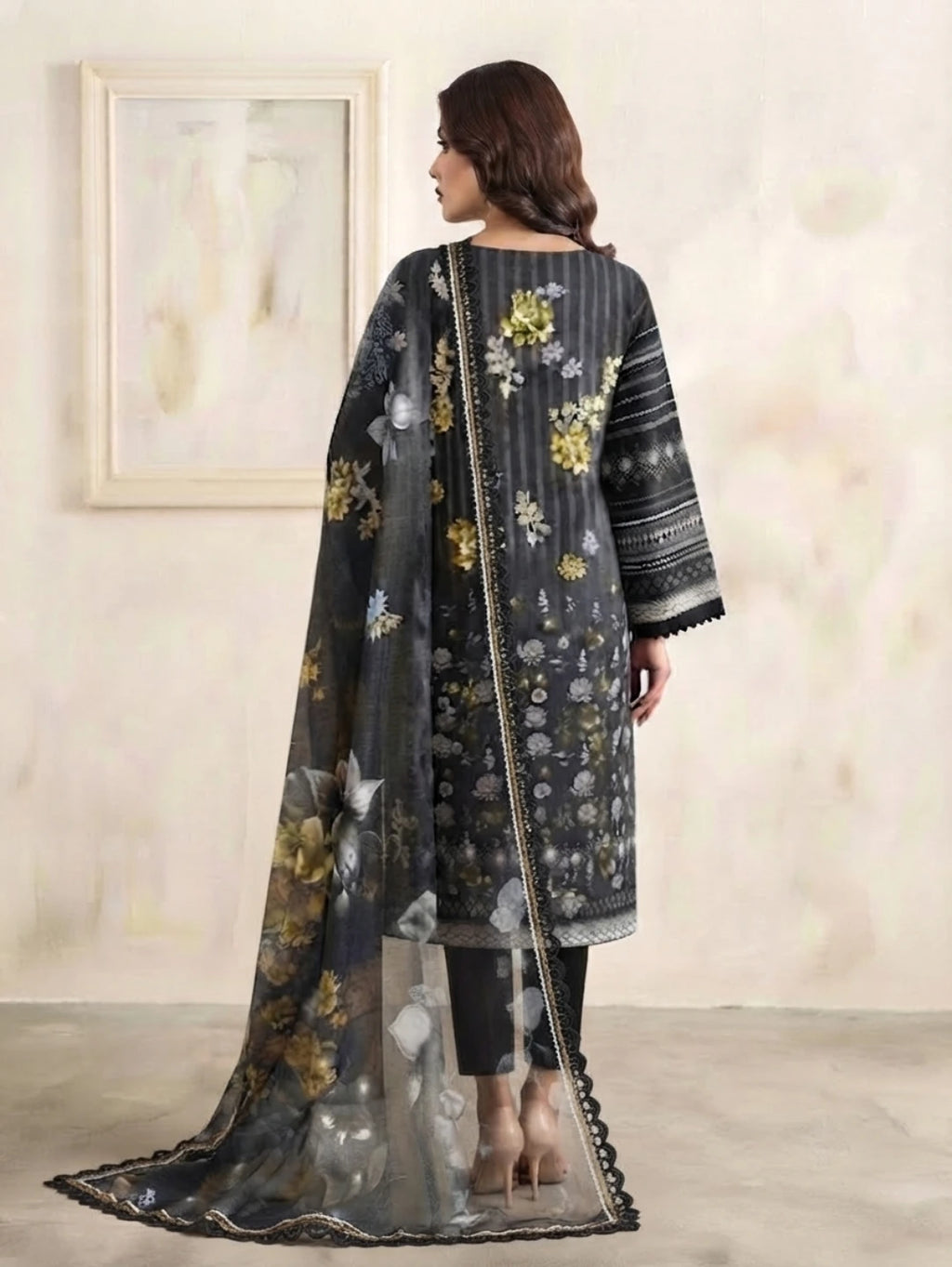Noir Bloom –  Banadora Embroidered Lawn
