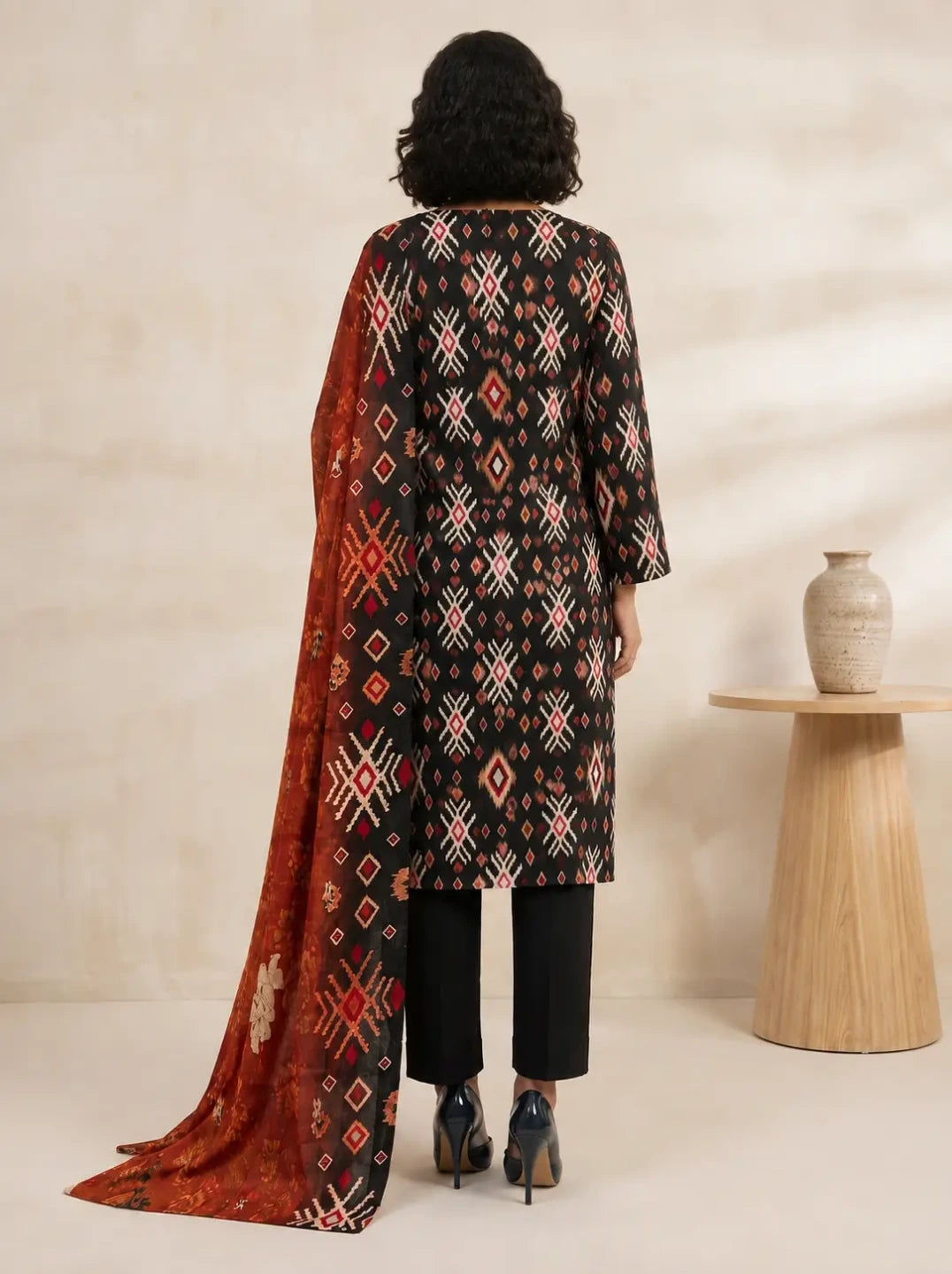 Crimson Noir –  Printed Lawn with Front Embroidery