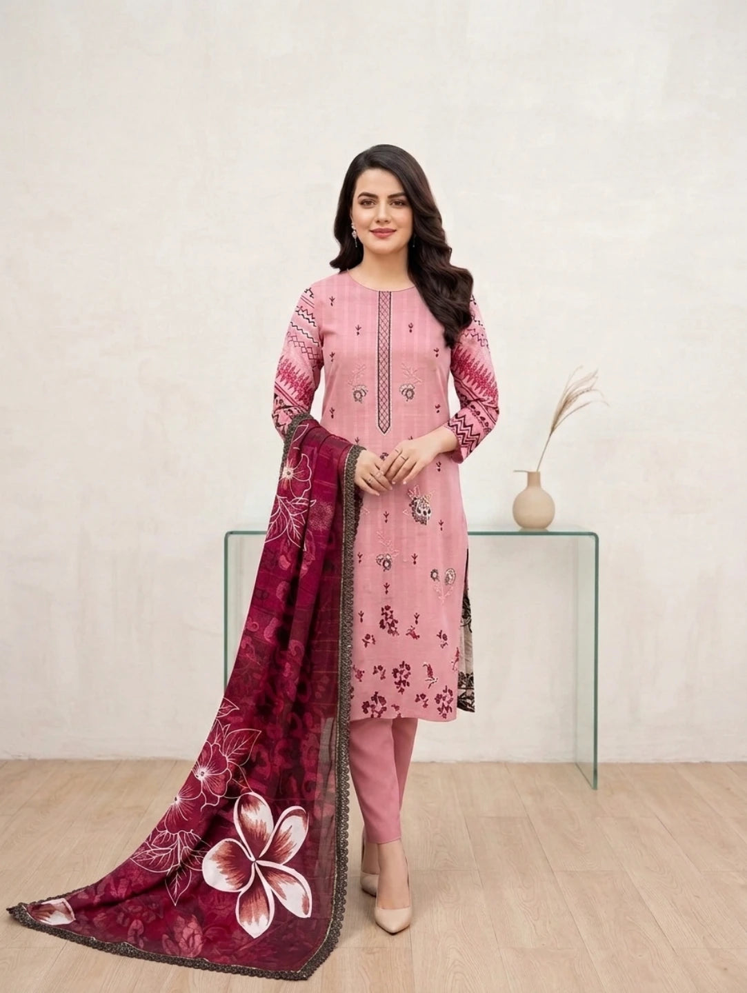 Rosewood Bloom –   Banadora Embroidered Lawn