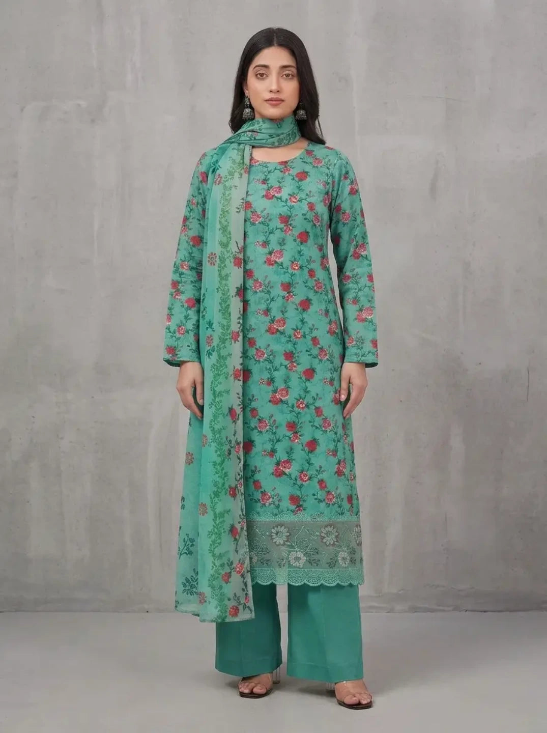 Mint Rose – Printed Lawn with Bottom Patch