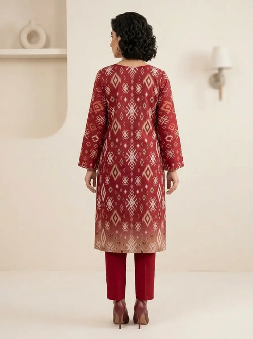 Crimson Bloom – Printed Lawn with Front Embroidery