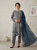 Slate Bloom – Printed Lawn with Front Embroidery