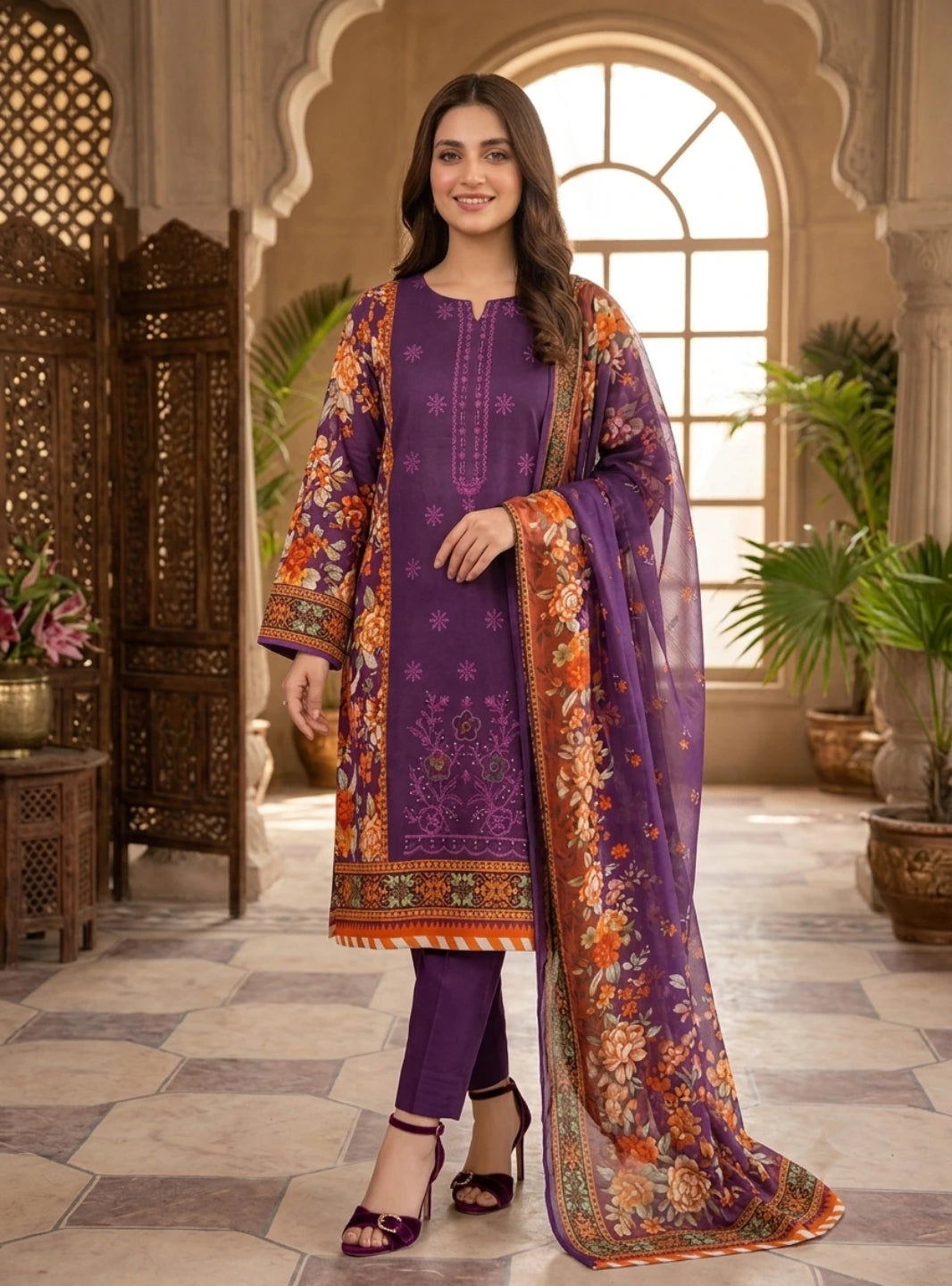 Purple Blossom –   Premium Embroidered Lawn