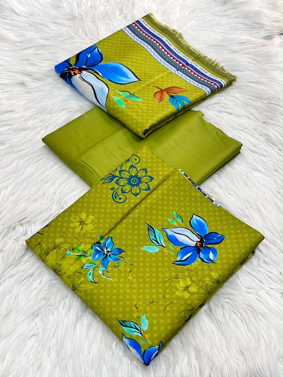 Olive Green Floral Printed 3PC Banadora Linen Suit