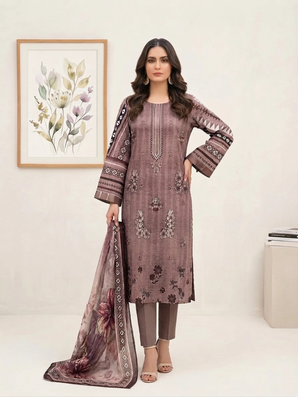 Mauve Blossom –   Banadora Embroidered Lawn