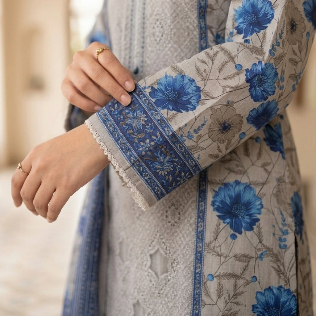 Grey Mist –  Premium Embroidered Lawn
