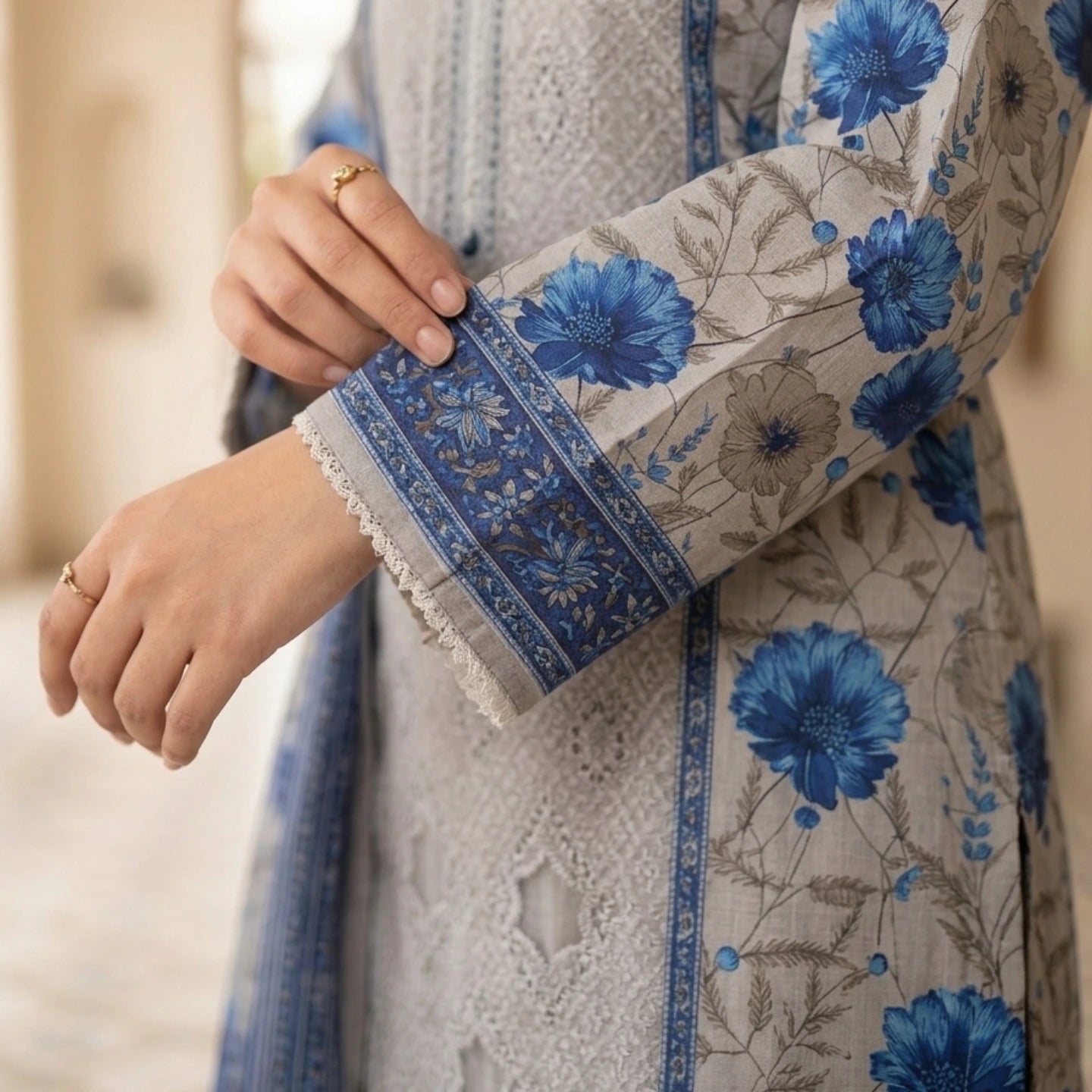 Grey Mist –  Premium Embroidered Lawn