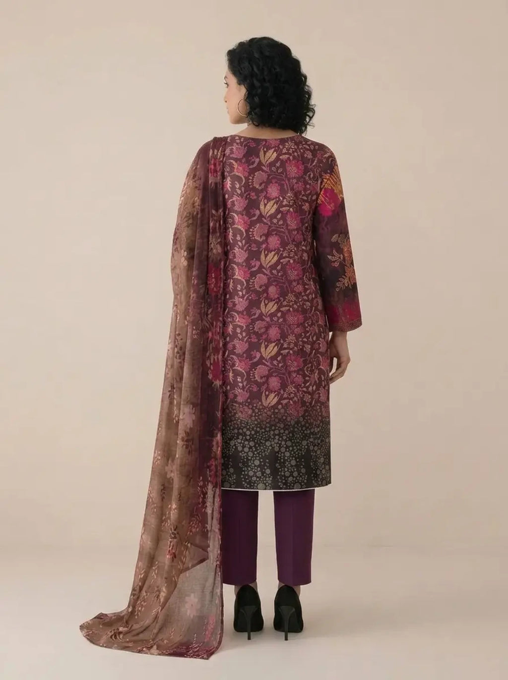 Burgundy Bloom – Printed Lawn with Front Embroidery