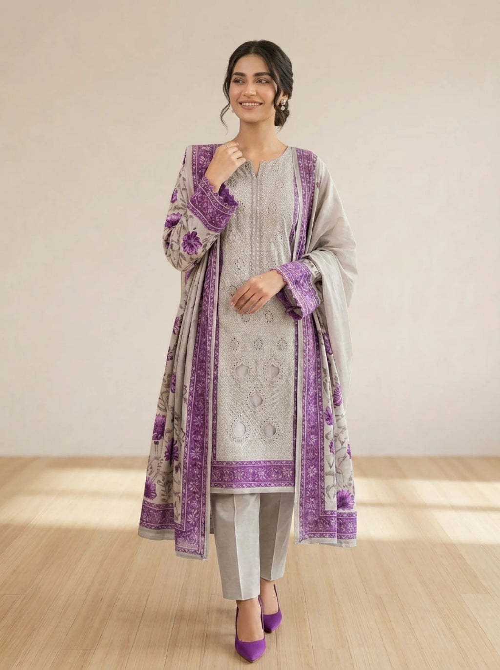 Lavender Grace –   Premium Embroidered Lawn