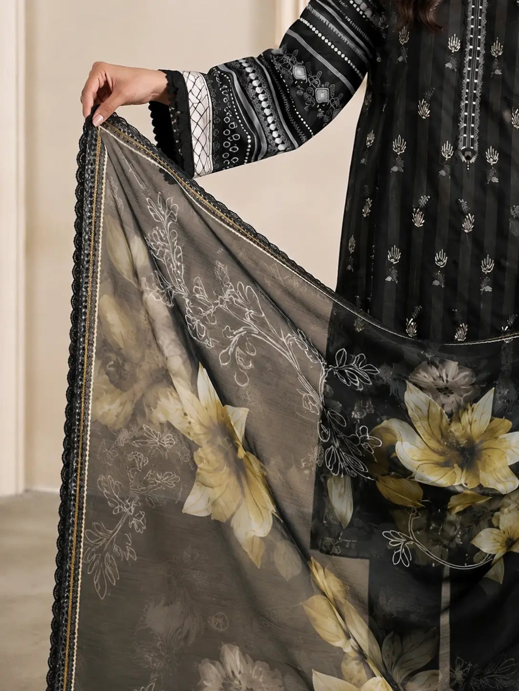 Noir Bloom –  Banadora Embroidered Lawn