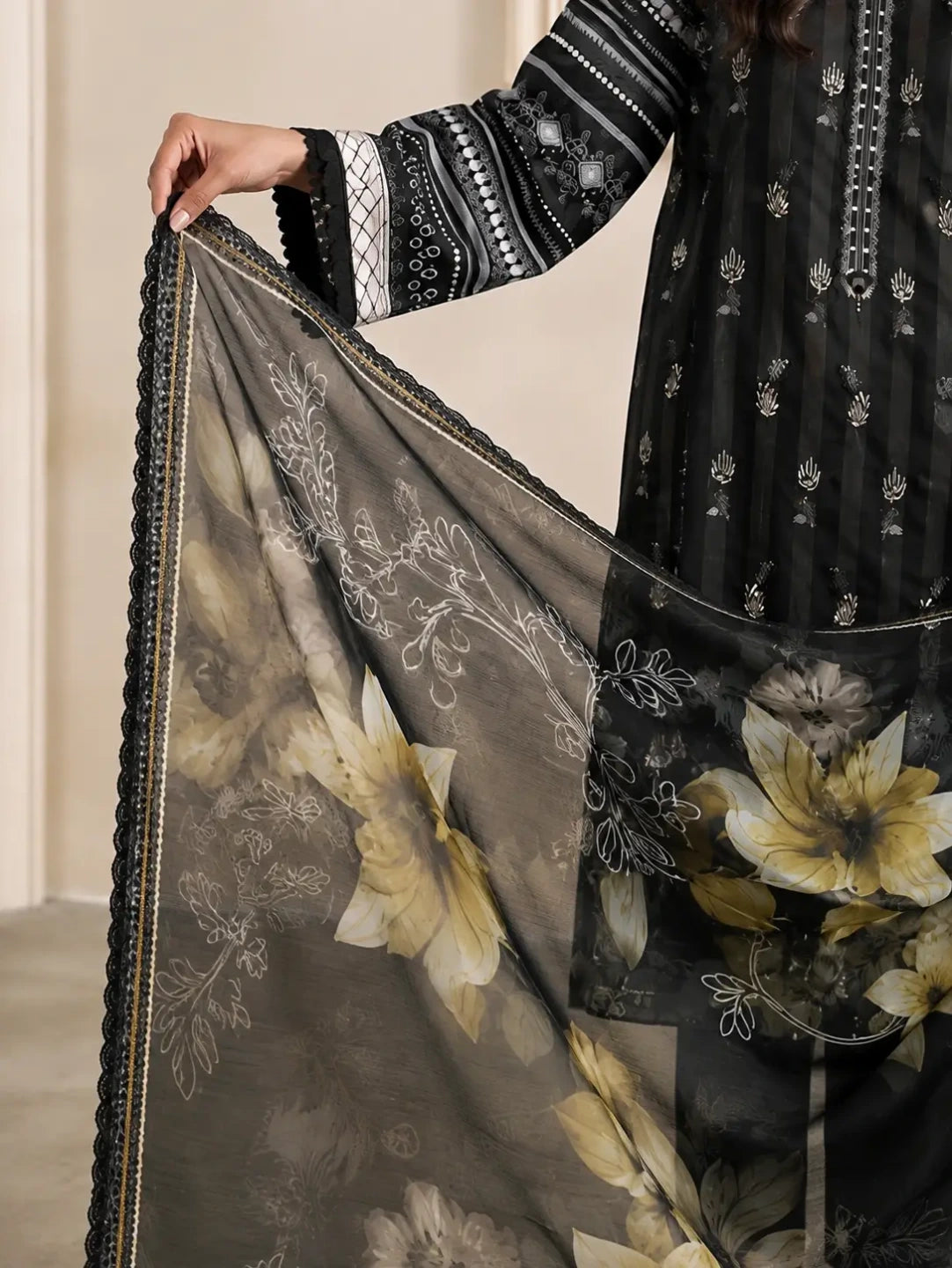 Noir Bloom –  Banadora Embroidered Lawn