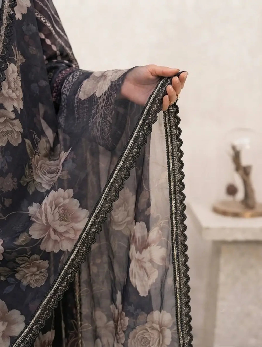 Midnight Petal –   Banadora Embroidered Lawn