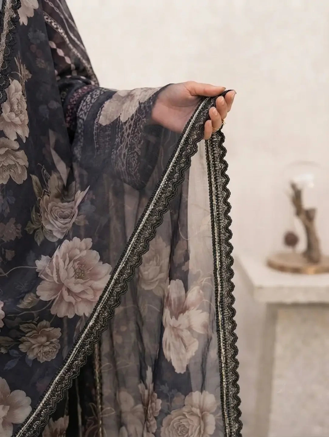 Midnight Petal –   Banadora Embroidered Lawn