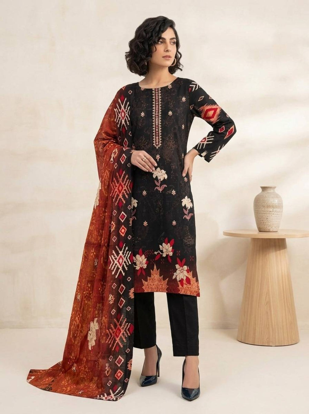 Crimson Noir –  Printed Lawn with Front Embroidery
