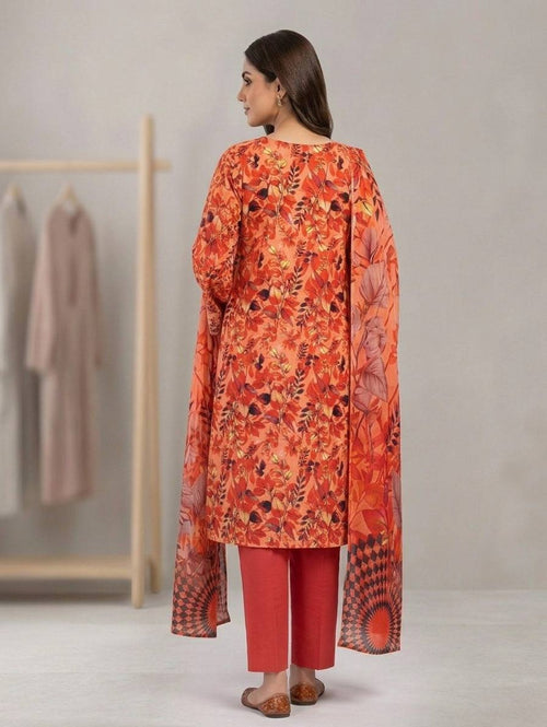 Coral Blossom – Printed Lawn with Bottom Patch