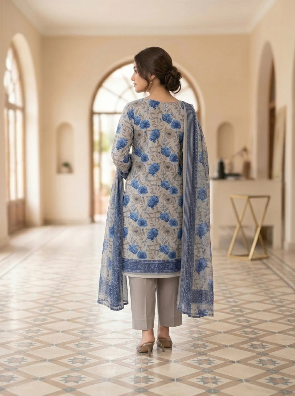 Grey Mist –  Premium Embroidered Lawn
