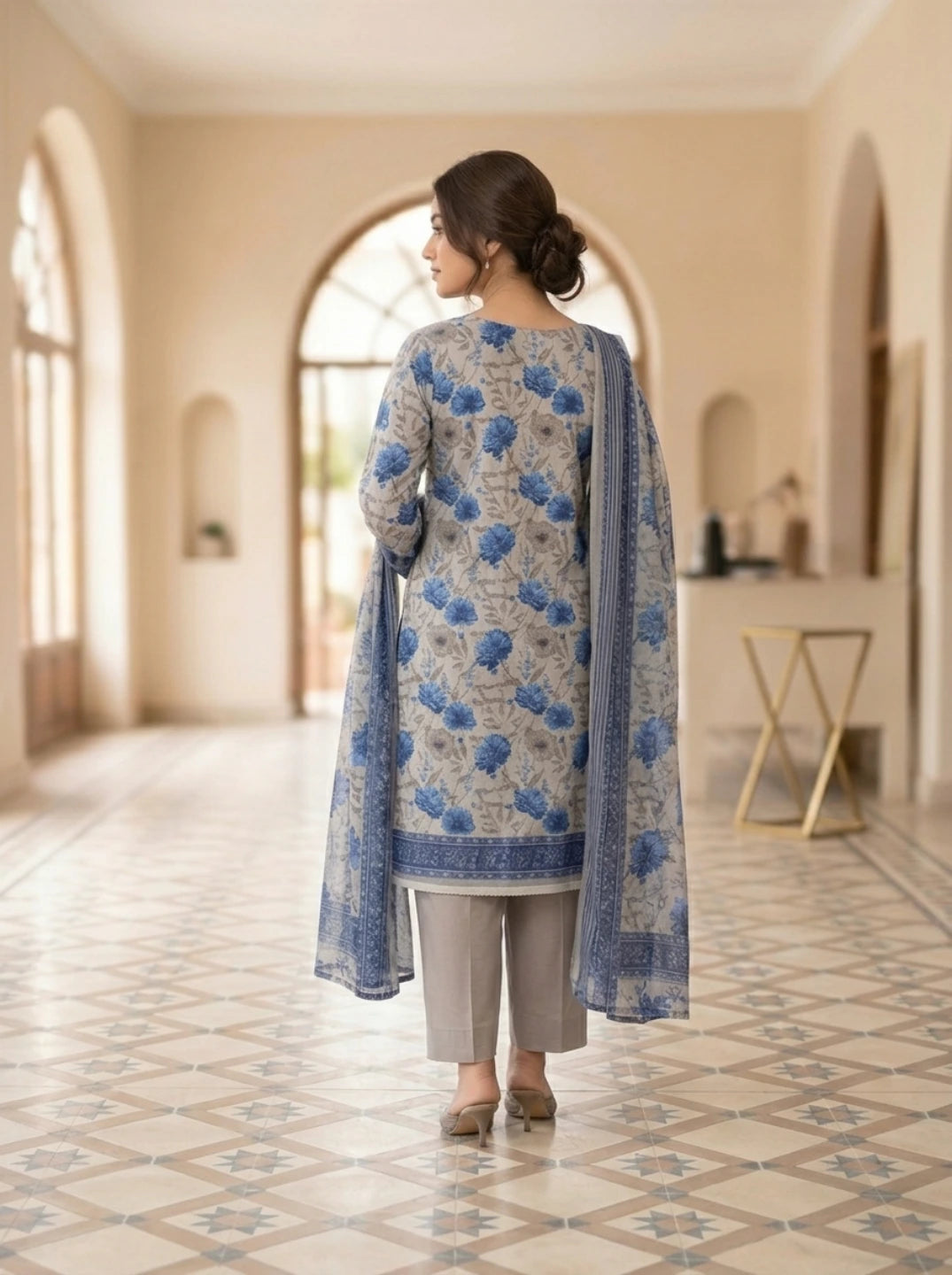 Grey Mist –  Premium Embroidered Lawn