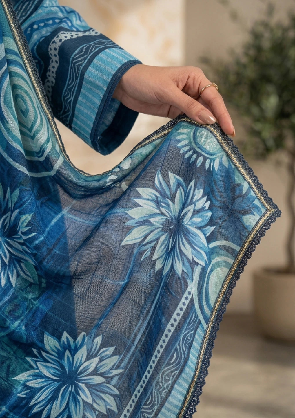 Azure Bloom – Banadora Embroidered Lawn