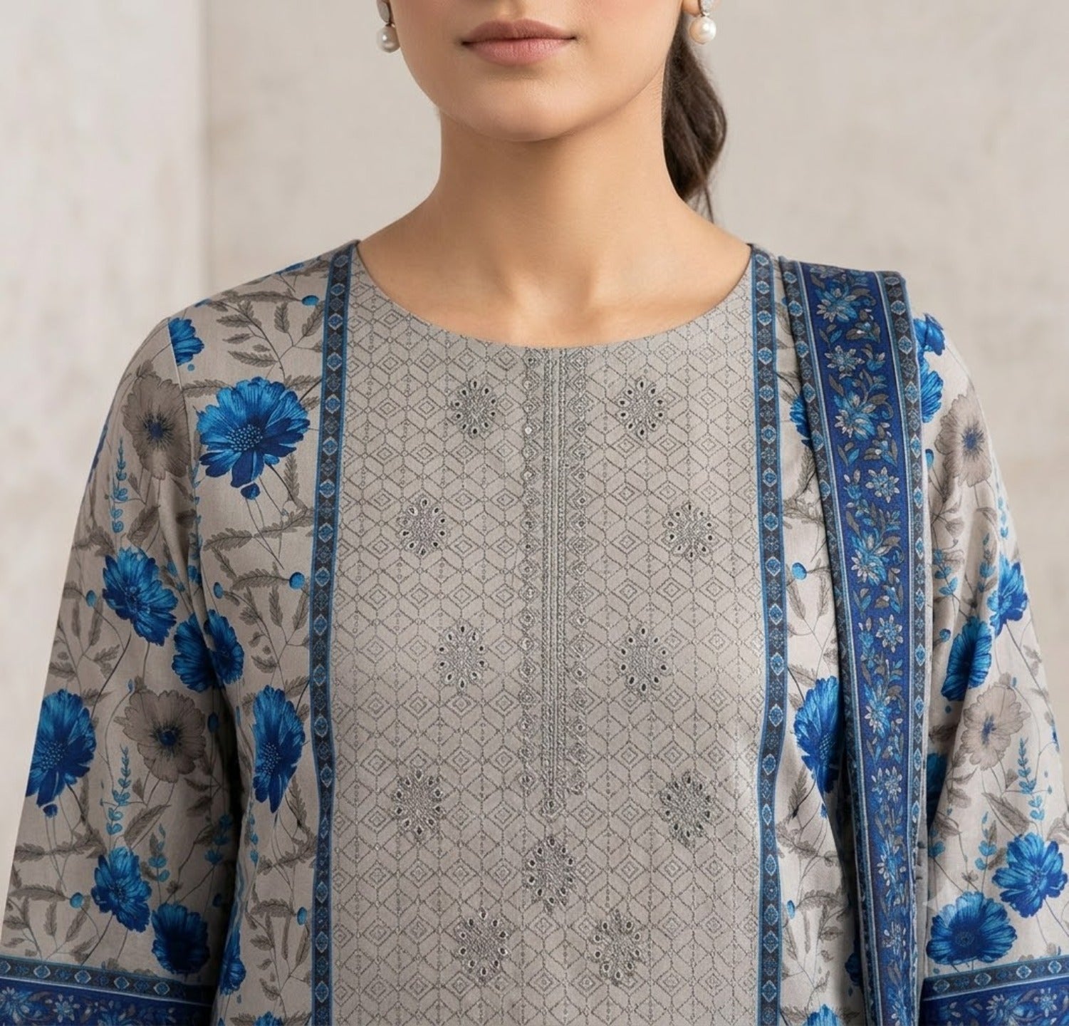 Grey Mist –  Premium Embroidered Lawn
