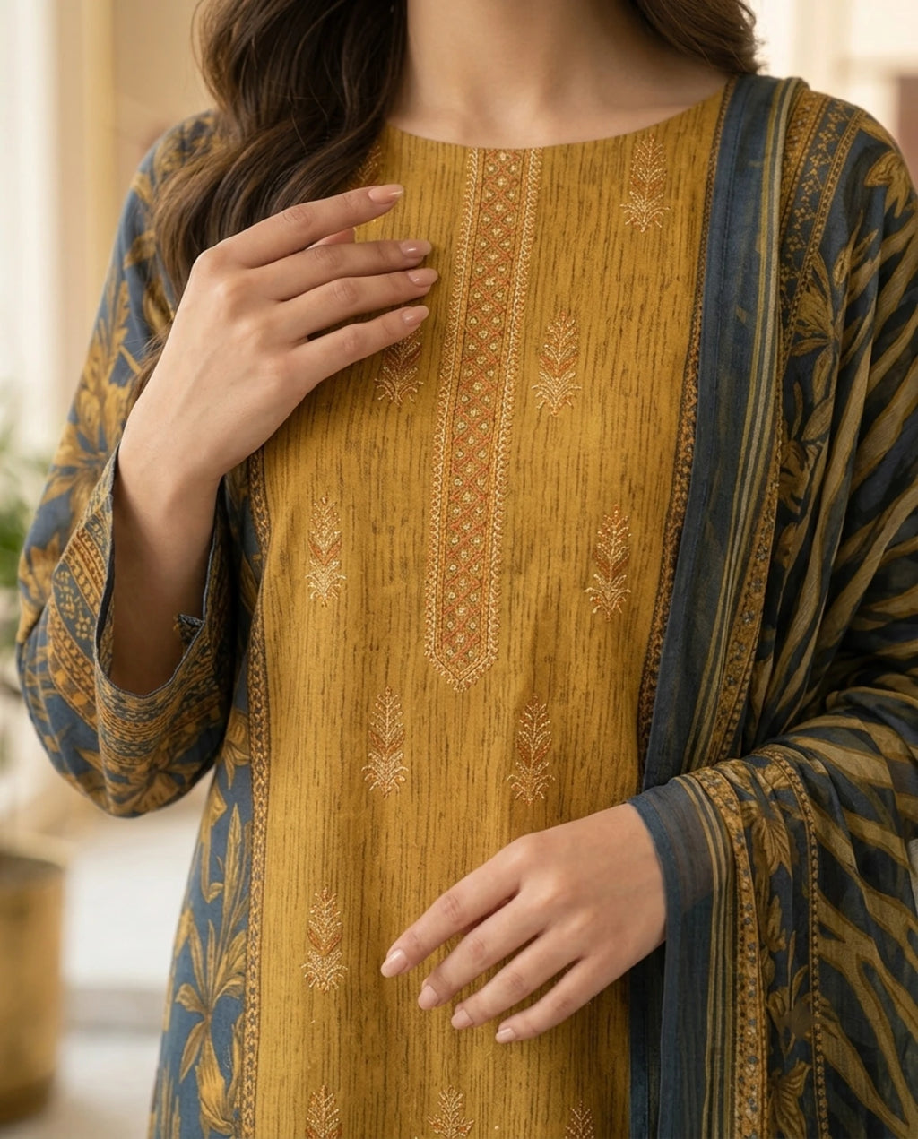Zareen Olive – Premium Embroidered Lawn