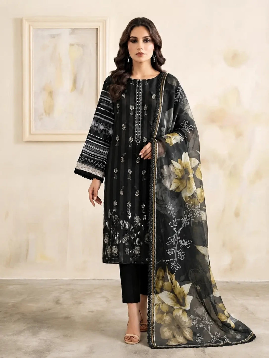 Noir Bloom –  Banadora Embroidered Lawn